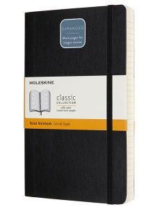 Черен тефтер Moleskine Classic Notebook Ruled Expanded Version Black с меки корици и листа на широки редове