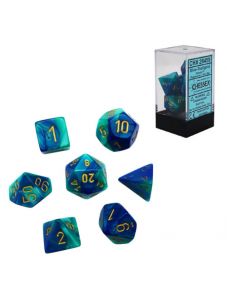 Комплект зарчета за настолни игри Chessex: Gemini Polyhedral Blue-Teal/Gold, 7 бр.