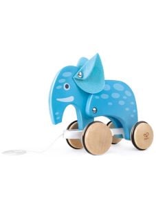 Дървена играчка Hape - Слон на колела за дърпане