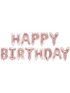 Фолиев балон PartyDeco - Happy Birthday, розово злато