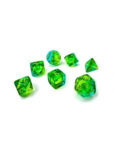 Комплект зарчета за настолни игри Chessex: Gemini Polyhedral Green-Teal прозрачни, 7 бр.