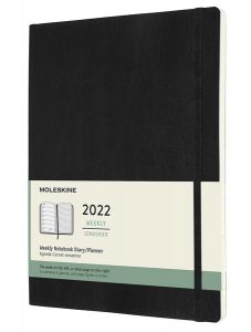 Голям черен седмичен тефтер - органайзер Moleskine Diary Black за 2022 г. с меки корици