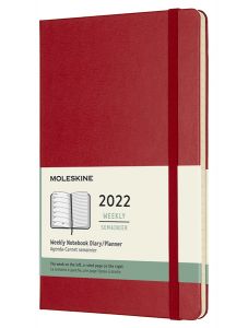 Класически червен седмичен тефтер - органайзер Moleskine Diary Scarlet Red за 2022 г. с твърди корици