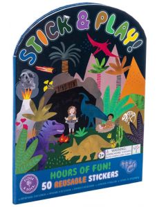 Книжка със стикери Floss & Rock, Stick and Play, Dinosaur - Динозаври