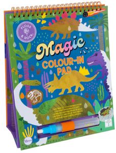 Тефтер за оцветяване с вода Floss & Rock, Magic Colour-in pad, Dinosaur - Динозаври