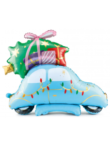 Коледен фолиев балон PartyDeco - Кола с подаръци