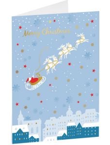 Коледна картичка Busquets: Дядо Коледа раздава подаръци