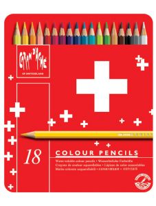 Комплект цветни моливи Caran d'Ache Swisscolor в метална кутия, 18 цвята
