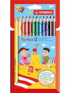 Комплект цветни моливи Stabilo Trio Thick, 12 цвята + острилка