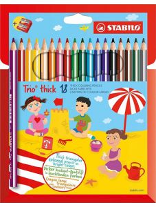 Комплект цветни моливи Stabilo Trio Thick, 18 цвята + острилка