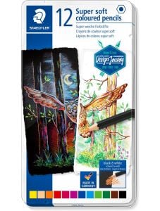 Комплект цветни моливи в метална кутия Staedtler Design Journey Super Soft, 12 цвята
