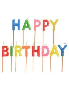 Комплект парти свещички с букви Happy Birthday, на клечка