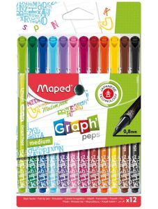 Комплект тънкописци Maped Graph Peps Premium, 12 цвята