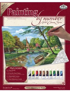 Комплект за лесно рисуване с акрилни бои върху платно Royal & Langnickel - Църква до реката