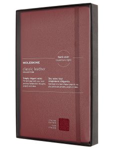 Кожен класически тефтер Moleskine Classic Leather Red с твърди корици и листа на широки редове