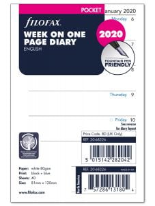 Пълнител за органайзер Filofax Pocket за 2020 г. - седмица на една страница