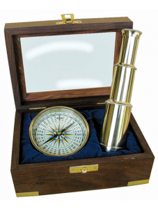 Комплект компас и телескоп Sea Club, в дървена кутия