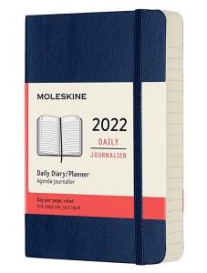 Син джобен ежедневник тефтер - органайзер Moleskine Diary Sapphire Blue за 2022 г. с меки корици