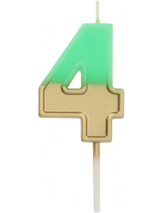 Свещ за рожден ден Folat - Цифра 4, зелено и златно