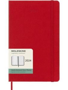 Класически червен седмичен тефтер - органайзер Moleskine Scarlet Red за 2024 година с твърди корици, Тип - Седмица на страница
