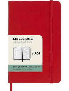 Джобен червен седмичен тефтер - органайзер Moleskine Diary Red за 2024 година с твърди корици