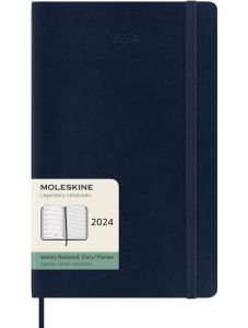 Класически тъмносин седмичен тефтер - органайзер Moleskine Sapphire Blue за 2024 година с меки корици