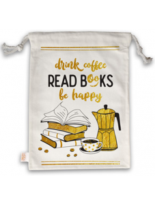 Торбичка за книги с връзки - Drink Coffee, read books be happy