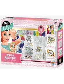 Кутия Buki Be Teens Mega Bracelets творчески комплект за възраст 8+, с цветни конци, накити и материали за изработка на гривни, с илюстрирано момиче, което носи няколко гривни на ръката си.