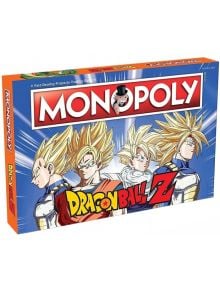 Монополи - Dragon Ball Z е специално издание настолна игра, чиято кутия показва четирима герои с жълта коса в различни пози и логата на Monopoly и Dragon Ball Z отпред.