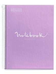 Лилава тетрадка Miquelrius Emotions А4 със спирала, 80 листа на малки квадратчета с Notebook The Original с бял надпис на корицата и малък етикет M8 MIQUELRIUS.  Тетрадката е  част от серията Miquelrius Emotions. Намерете я в книжарница Orange.