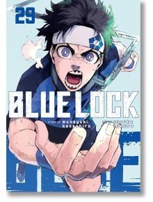Корицата на Blue Lock, Vol. 29 показва решителен герой в синя футболна униформа, който се протяга напред на светлосин фон, улавяйки интензивното действие и високите залози на арката "Неоегоистична лига" в тази манга. Включено е заглавие в удебелен бял цвя