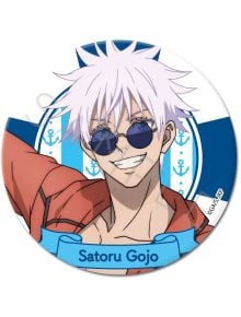 Значка Jujutsu Kaisen: Gojo Sato Mensore - метален бадж с Gojo, герой с бяла коса и широка усмивка. Идеален подарък за фенове на анимето!.