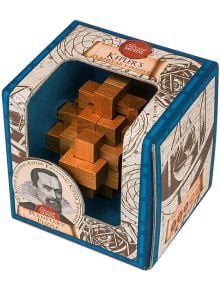 Дървеният 3D пъзел Professor Puzzle Great Minds - Йохан Кеплер се предлага в декоративна кутия в синьо и златисто с неговата илюстрация отпред.