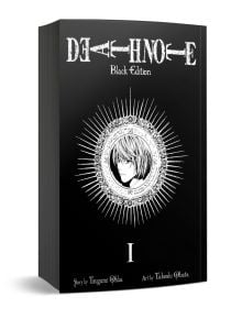 Death Note Black Edition, Vol. 1 е с черна корица с бяло лице на шинигами, обградено от сияйни линии и цифрата I. Сюжет: Tsugumi Ohba, рисунка: Takeshi Obata.