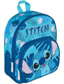 Синя детска раничка Undercover Lilo &amp; Stitch с изображение на Stitch, тропически листа и цветя и надпис "STITCH". Предлага се в книжарница Orange.