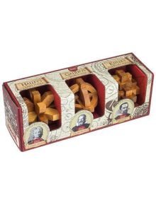 Комплект 3D дървени пъзели Professor Puzzle Great Minds, 3 бр., включва Halley's, Galileo's and Kepler's-уникални 3D пъзели с илюстрации на учените под всеки пъзел върху опаковката.