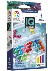 Логическа игра Smart Games: IQ Bubbles е 1-играчков пъзел за възраст 7+, с цветни балончета, предупреждение за малки части и 120 логически предизвикателства от лесни до експертни ниво.