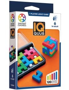 Логическа игра Smart Games: Куб - 1-плеър пъзел за възраст 6+ с цветни части, завършен куб на кутията и акценти "120 предизвикателства" и "лесно до експерт".