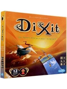 Кутията на "Настолна игра: Dixit" е украсена с оранжев цвят и фантастични илюстрации-летяща лодка, книга-път и мечтателни обекти, които подчертават креативността на тази награждавана настолна игра.