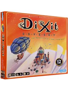Кутията на настолната игра Dixit Odyssey (издание на български и македонски език) показва фантастичен град, летящ кораб и отворена книга на оранжев фон. Играта е за 3-12 играчи, възраст 8+, с време за игра около 30 минути.