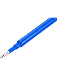 Близък план на Пълнител Pilot Frixion Clicker, 0,7 мм., син с метален връх, заснет под ъгъл на бял фон.