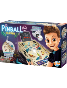 Сглобяем модел Buki - Флипер. В цветната кутия на комплекта Buki France Pinball Flipper DIY са изобразени усмихнато момче от анимационен филм и дървен сглобяем модел на игра на пинбол със светлини и аксесоари. Лесно сглобяване - не се изисква запояване. З