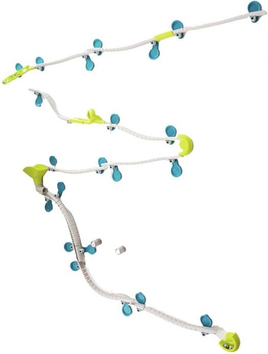 Гъвкава бяло-зелена детска писта Kosmos - Gecko Run Big Box сини вендузи и извити елементи, подходяща за закрепване върху гладки повърхности-идеалната мраморна писта за креативна игра!.-2