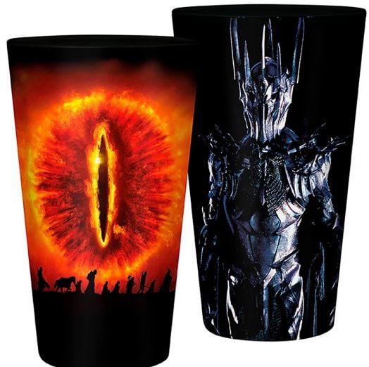 Стъклената чаша ABYstyle "Властелинът на пръстените" от 400 ml изобразява Саурон в тъмна броня с шипове на черен фон.-2