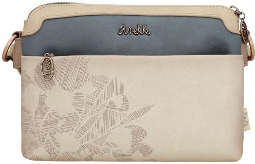 Дамска чанта Anekke Memories за през рамо (24x16x8 см) с бежова долна част на флорални мотиви, сива горна секция и малък джоб с метално лого.-5