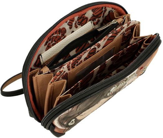 Дамски портфейл Anekke Alma (20x12x5 см) предлага множество отделения, слотове за карти, RFID защита, илюстрирана подплата с мотиви на сърца и листа и очарователен дизайн на символи отвън.-6