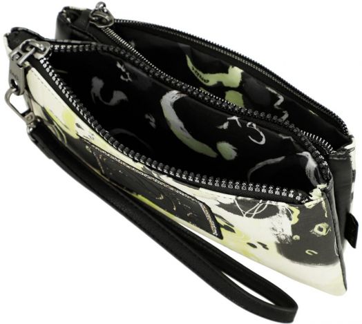 Дамски портфейл Anekke Memories Towanda (22 x 11 x 3 см) е малък портфейл с две отделения с цип, с черно-бял абстрактен модел Anekke Memories отвън и черна вътрешна част с леки абстрактни мотиви.-7