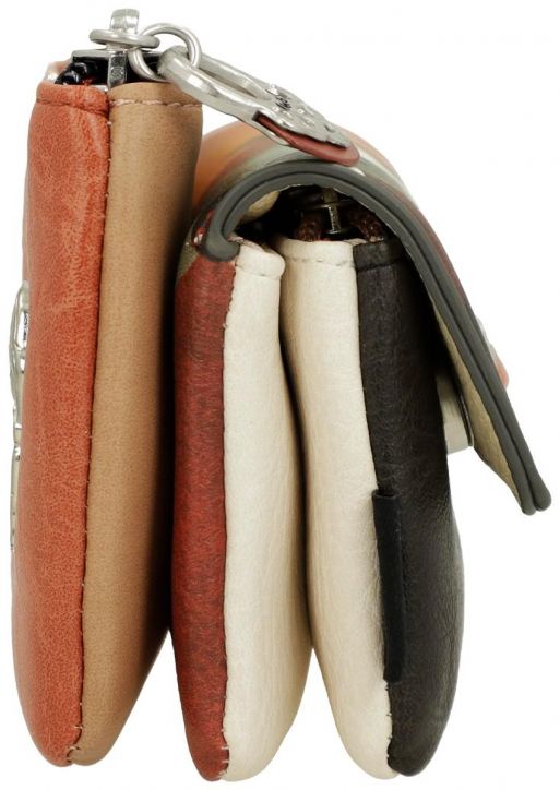 Страничен изглед на Дамско портмоне Anekke Alma 14 х 8 х 3 см от кафява, кремава и черна кожа с горна метална закопчалка, идеално за портмоне за монети.-3