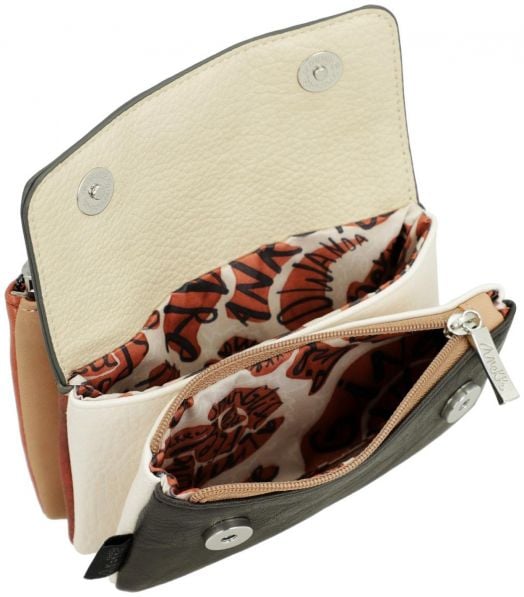 Отворен бежов и кафяв Дамско портмоне Anekke Alma 14 х 8 х 3 см с копчета, множество отделения, подплата с флорални/текстови мотиви, видим метален цип и етикет с марка.-4