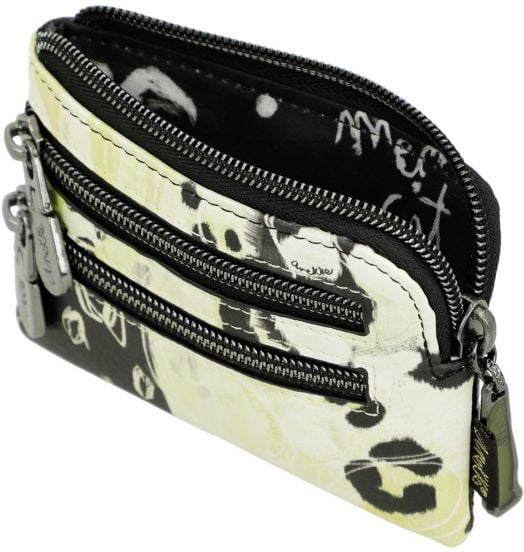 A компактно дамско портмоне Anekke Memories Towanda (12x8x1 см) с абстрактен дизайн в черно, бяло и жълто, три отделения с метални ципове - стилен избор за монети от колекцията Memories.-6